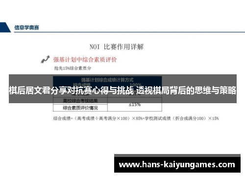 棋后居文君分享对抗赛心得与挑战 透视棋局背后的思维与策略 棋后居文君分享对抗赛心得与挑战 透视棋局背后的思维与策略